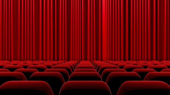 HD:红色窗帘打开和关闭与阿尔法磨砂剧院开放