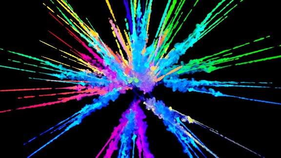 爆炸的火药孤立在黑色背景3d动画的粒子作为彩色的背景或覆盖效果迸发出彩虹般的色彩粉饼呈现出明亮如胡里节62