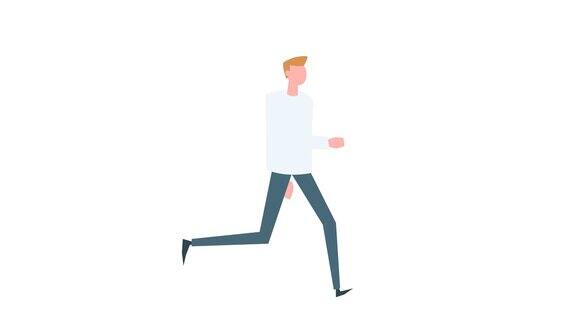 平面卡通多彩的人物动画男跑步者跑步周期情况