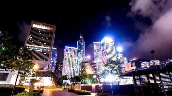 晚上香港的和现代建筑超延时