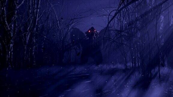 黑暗神秘的迷雾森林里的一条神奇的龙一个童话般的可怕森林高大的树木和浓雾