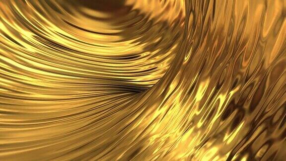 黄金液态金属背景魅力缎面纹理3D渲染循环4k