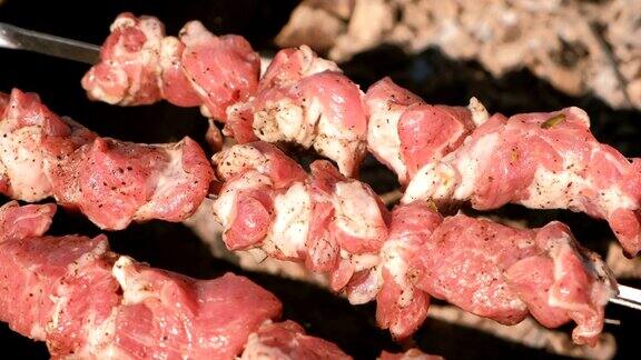 烤肉串放在木炭烤架上烤肉串肉