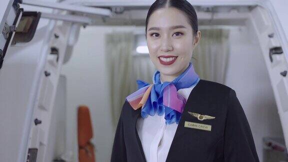 一个微笑的年轻空姐的肖像