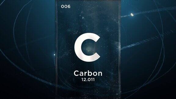 碳(C)符号化学元素周期表三维动画上的原子设计背景