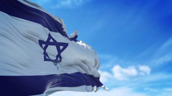 以色列国旗在4K分辨率的蓝天下缓缓飘扬