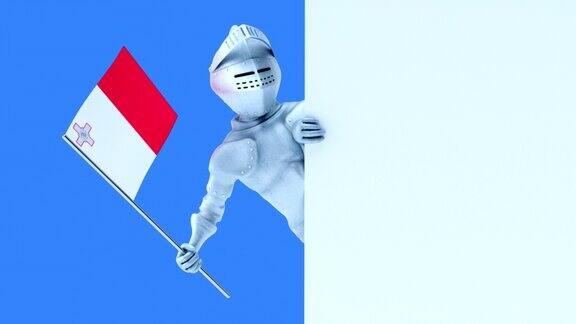 有趣的3D卡通骑士与马耳他国旗(包括alpha频道)
