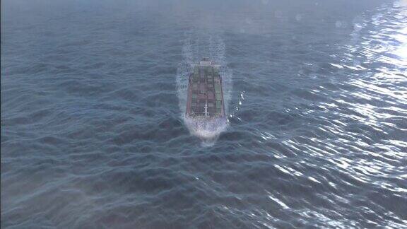 集装箱货船在波涛汹涌的海上航行-鸟瞰图