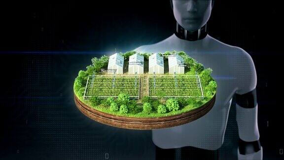 机器人、半机械人触摸智能农业、智能农场、传感器连接乙烯房、绿屋地面物联网4工业Revolution.2