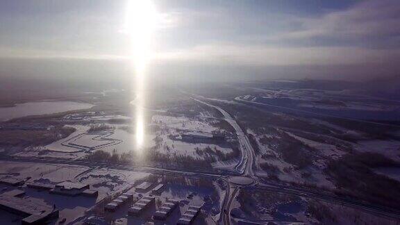 基卢纳瑞典最北部的城镇拉普兰省无人机拍摄的冬季阳光照片
