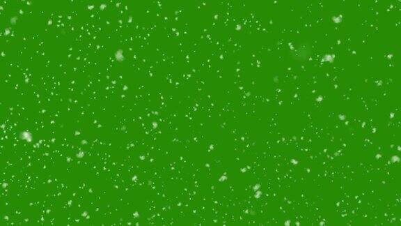 真实的雪落在绿色的屏幕背景上冬雪效应