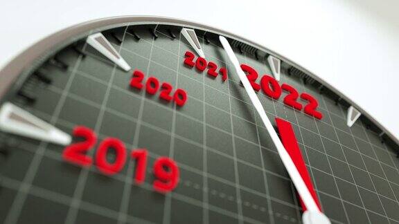 2022年新年时钟3D渲染时钟滴答从2020年到2021年到2022年