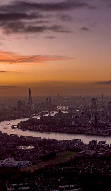 冬季日落的城市景观英国伦敦