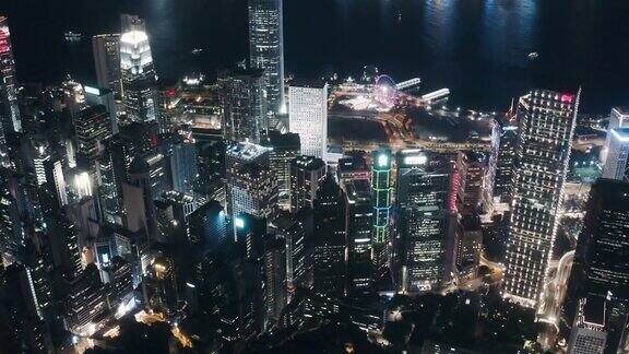 香港城市全景俯视图无人机拍摄的摩天大楼画面