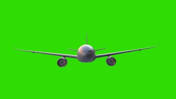 客机飞行动画在绿色屏幕背景4k的片段