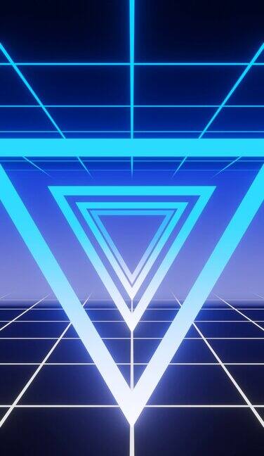 垂直视频复古蓝色三角形在网格隧道循环动画