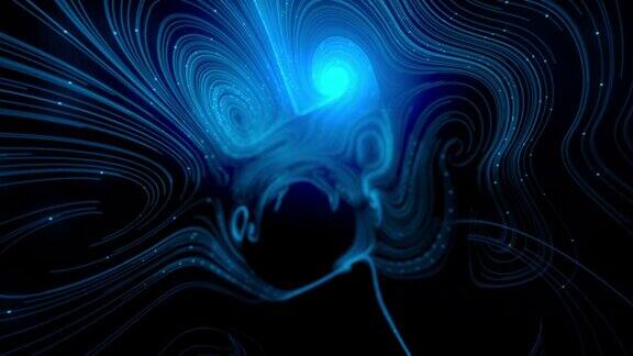 蓝色漩涡线与发光的粒子流动的背景
