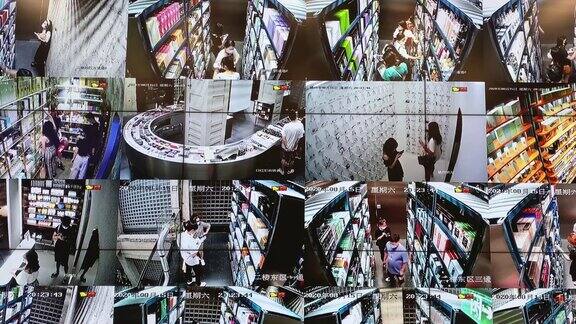CCTV网格显示人们购物