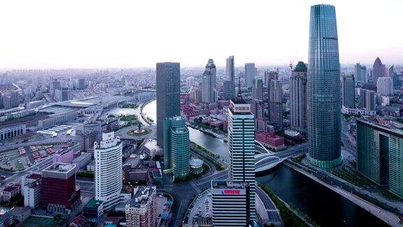 天津的现代建筑与都市景观从早到晚时光流逝