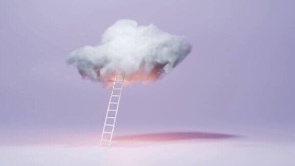 松软的白云像棉花糖在紫色孤立的背景天空的阶梯观念艺术创意理念与梦想成功理念成长与发展攀登事业阶梯