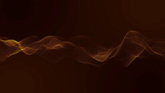 循环视频抽象的波浪金色数字线背景发光的灯光上的粒子