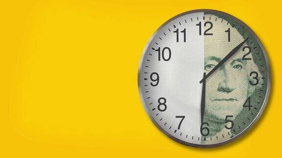 金钱时钟:黄色背景上的12小时金钱