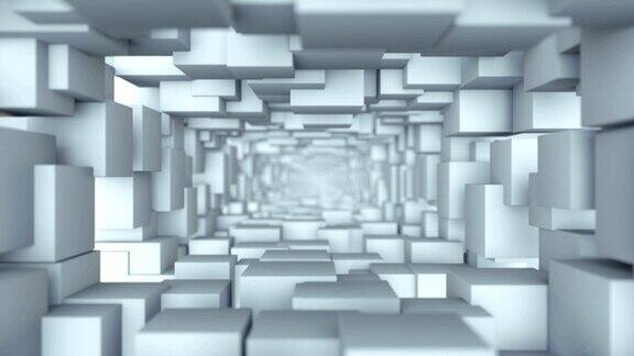 隧道白色立方体3D渲染无缝循环动画