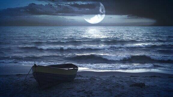梦幻般的风景视频背景月光在海上或海洋