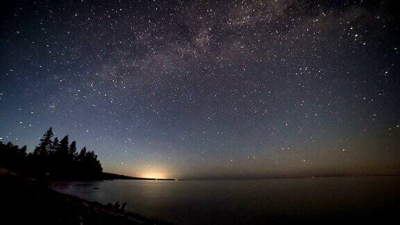 苏必利尔湖上的银河时光流逝