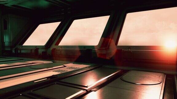 太空船走廊的未来主义灯光