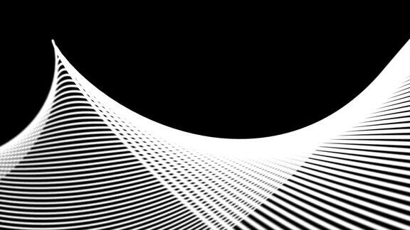 抽象循环运动白色波浪线纹理在黑色背景网络技术数字景观背景