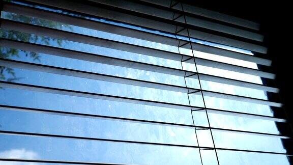 电影《蓝色云》在办公室百叶窗外的时光流逝