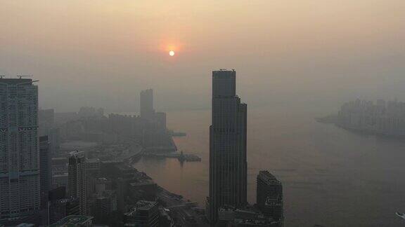 维多利亚港日出鸟瞰图