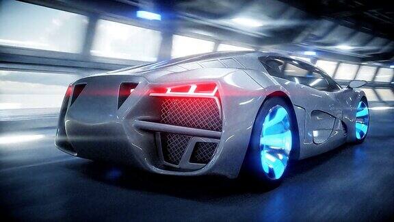未来汽车在科幻隧道中快速行驶