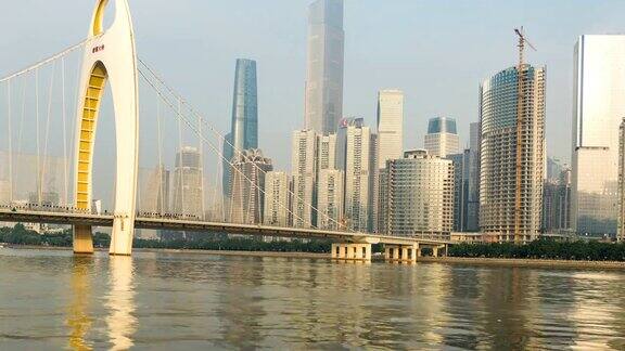 4k延时:珠江与中国广州的现代建筑