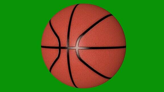 孤立逼真的篮球在绿色屏幕上旋转无缝循环