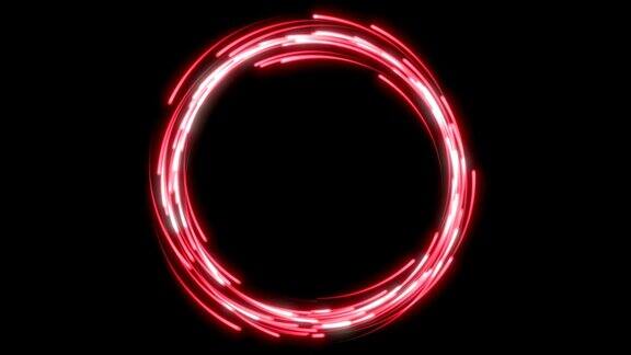 发光的红色粒子流快速能量飞波线与闪光灯动画魔术漩涡轨迹路径上的黑色背景可循环的数字3d动画