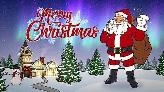 圣诞动画贺卡与圣诞老人在北极挥手