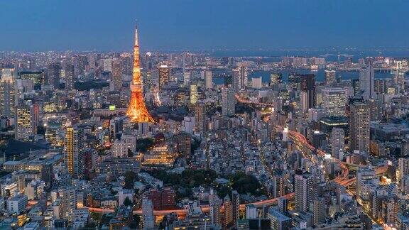 东京城市的从白天到夜晚