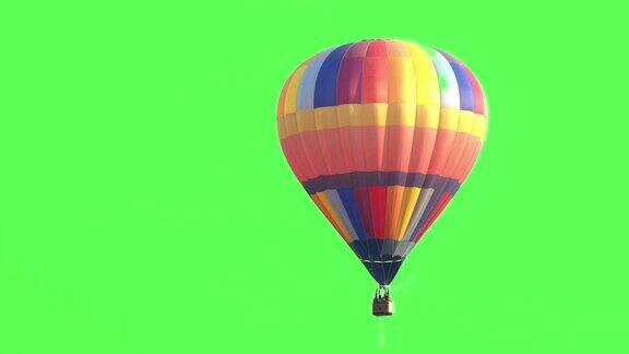 彩色热气球在壮观的白色天空和绿色屏幕或色度键背景下飞行的4K视频跟踪拍摄