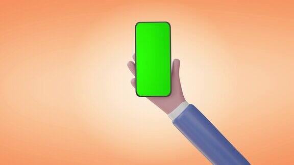 3d动画商人手使用触摸屏在智能手机绿色屏幕Alpha和Chroma键智能手机电话手机手绿色背景便携式信息通道哑光复合材料概念:技术、金融、沟通
