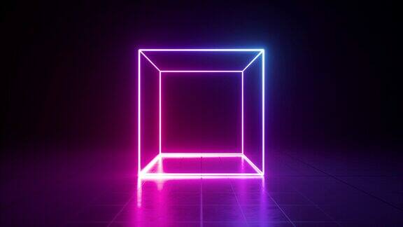 3d立方体与明亮的霓虹灯改变颜色循环动画