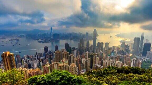 香港城市景观高视点香港太平山顶中国4K时光流逝(向下倾斜)