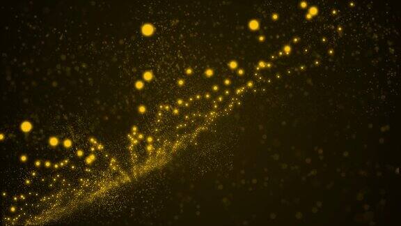 发光粒子的抽象运动背景数字签名与波粒子闪光美丽的金橙色浮粒带着光芒升起无缝Loopable3d4K动画库存视频