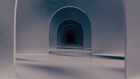 灰色的圆拱隧道尽头是黑色的