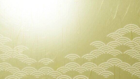 波浪图案和金色日本纸背景材料(抽象)