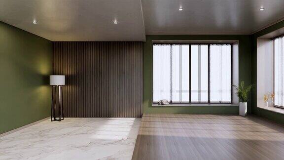 薄荷空房间白色木地板室内设计三维渲染