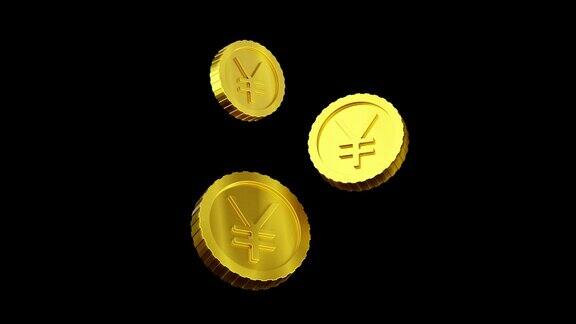 透明风格化动画浮动日元人民币3D硬币运动