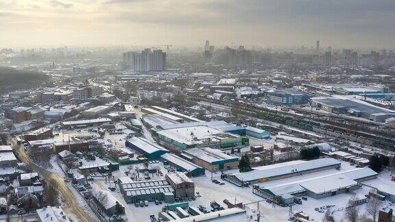 空中:城市景观工业区冬季叶卡特琳堡俄罗斯