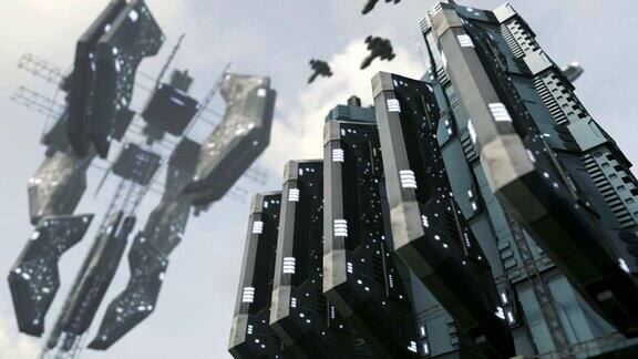 栩栩如生的未来主义科幻城市与令人印象深刻的太空站三维渲染